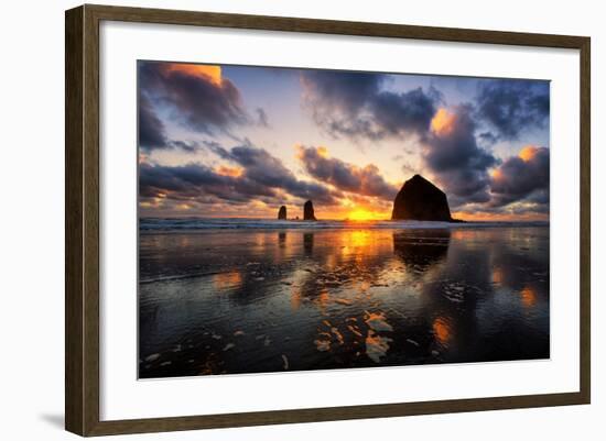 Moody Sunset at Cannon Beach, Oregon Coast-Vincent James-Framed Photographic Print