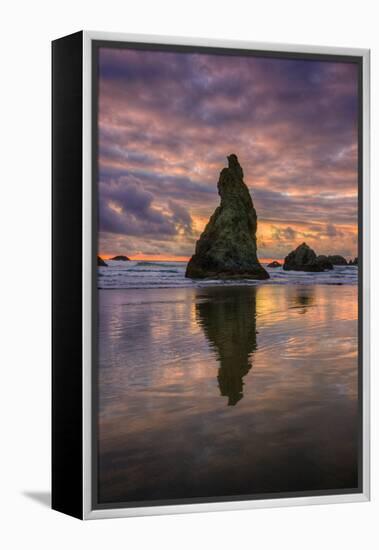 Moody Sunset at Wizard Hat, Oregon Coast-null-Framed Premier Image Canvas