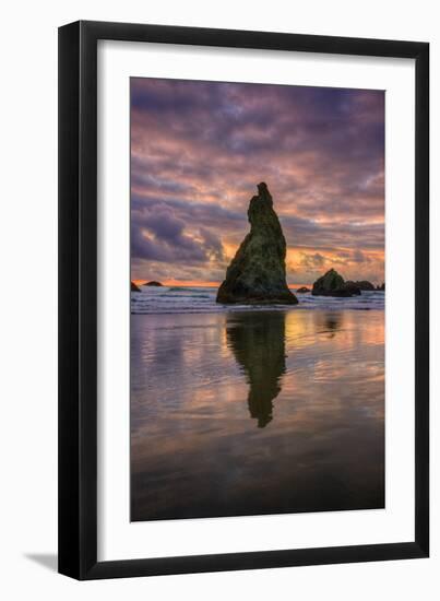 Moody Sunset at Wizard Hat, Oregon Coast-null-Framed Photographic Print