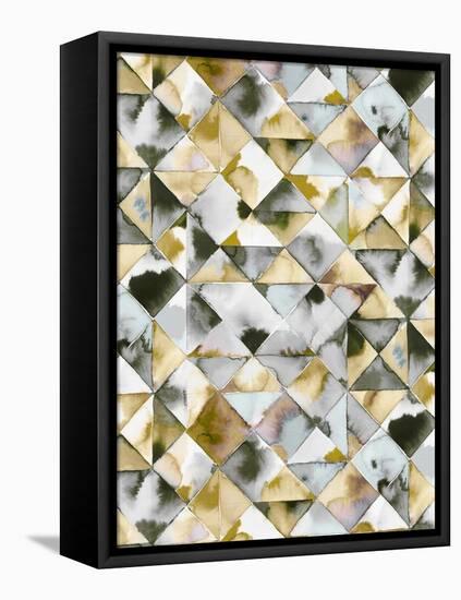 Moody Triangles Gold Silver-Ninola Designs-Framed Stretched Canvas