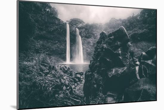 Moody Wailua Falls in Black and White, Kauai Hawaii-Vincent James-Mounted Photographic Print