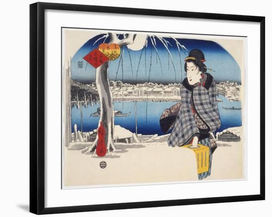 Moon After Snow at Ry?goku from Series 3 Views of Snow at Famous Places in Eastern Capital, c.1840-Ando or Utagawa Hiroshige-Framed Giclee Print