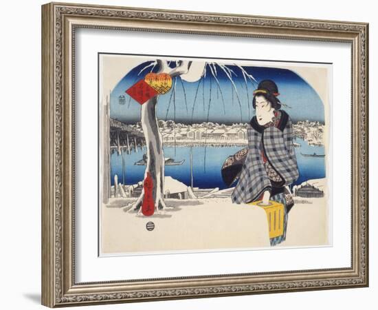 Moon After Snow at Ry?goku from Series 3 Views of Snow at Famous Places in Eastern Capital, c.1840-Ando or Utagawa Hiroshige-Framed Giclee Print