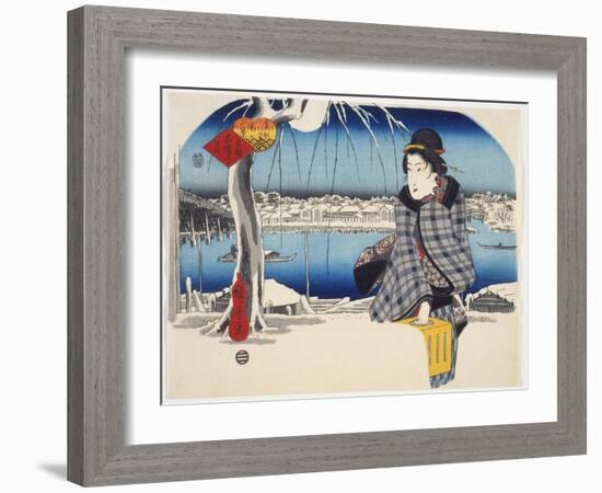 Moon After Snow at Ry?goku from Series 3 Views of Snow at Famous Places in Eastern Capital, c.1840-Ando or Utagawa Hiroshige-Framed Giclee Print