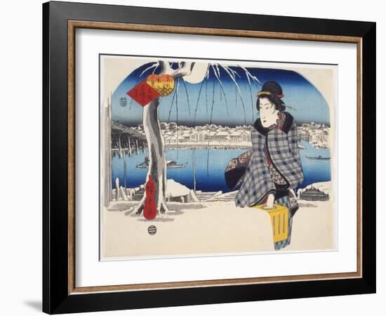Moon After Snow at Ry?goku from Series 3 Views of Snow at Famous Places in Eastern Capital, c.1840-Ando or Utagawa Hiroshige-Framed Giclee Print