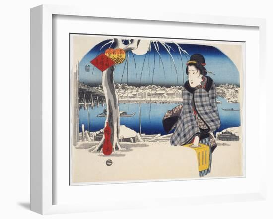Moon After Snow at Ry?goku from Series 3 Views of Snow at Famous Places in Eastern Capital, c.1840-Ando or Utagawa Hiroshige-Framed Giclee Print