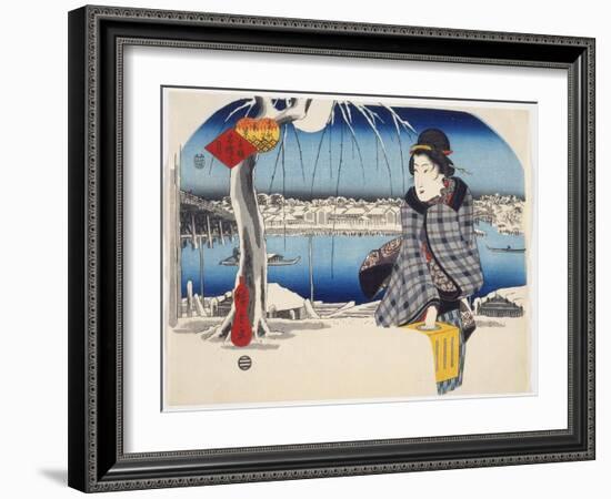 Moon After Snow at Ry?goku from Series 3 Views of Snow at Famous Places in Eastern Capital, c.1840-Ando or Utagawa Hiroshige-Framed Giclee Print