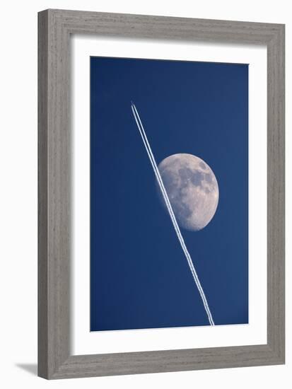 Moon And Aircraft Contrails-Detlev Van Ravenswaay-Framed Photographic Print