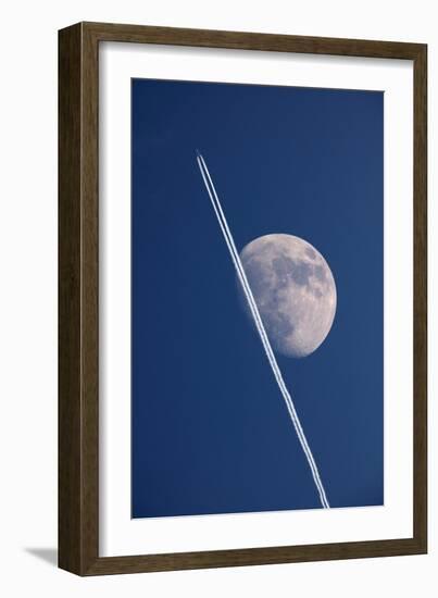 Moon And Aircraft Contrails-Detlev Van Ravenswaay-Framed Photographic Print