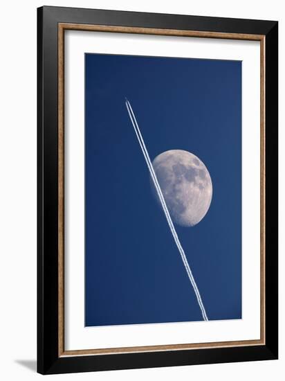 Moon And Aircraft Contrails-Detlev Van Ravenswaay-Framed Photographic Print