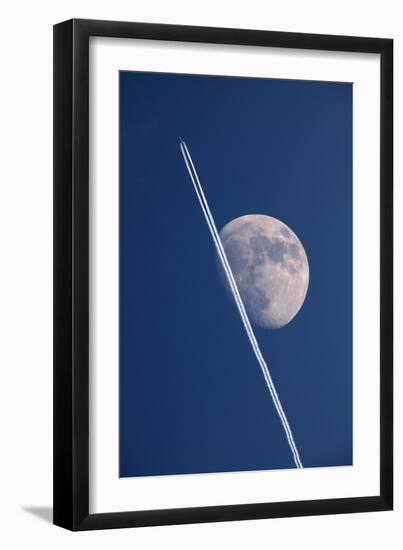 Moon And Aircraft Contrails-Detlev Van Ravenswaay-Framed Photographic Print