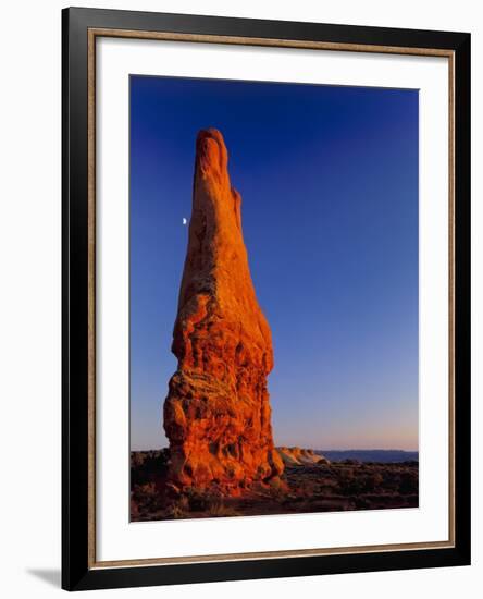 Moon and sandstone spire at Arches National Park-Scott T. Smith-Framed Photographic Print