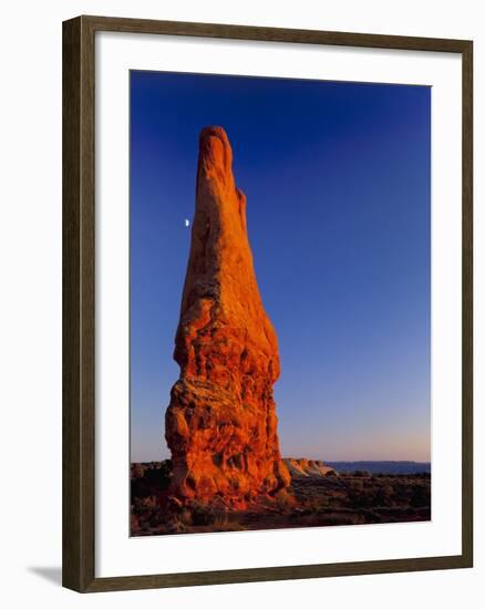 Moon and sandstone spire at Arches National Park-Scott T. Smith-Framed Photographic Print