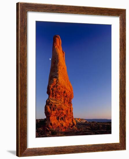 Moon and sandstone spire at Arches National Park-Scott T. Smith-Framed Photographic Print