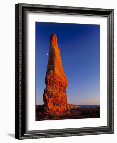 Moon and sandstone spire at Arches National Park-Scott T. Smith-Framed Photographic Print