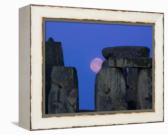 Moon Behind Stonehenge, UNESCO World Heritage Site, Wiltshire, England, United Kingdom, Europe-Charles Bowman-Framed Premier Image Canvas