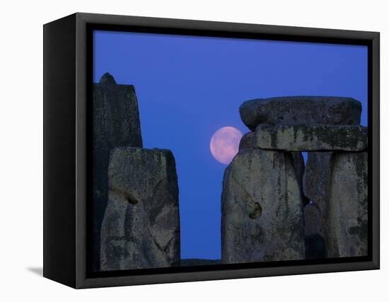 Moon Behind Stonehenge, UNESCO World Heritage Site, Wiltshire, England, United Kingdom, Europe-Charles Bowman-Framed Premier Image Canvas