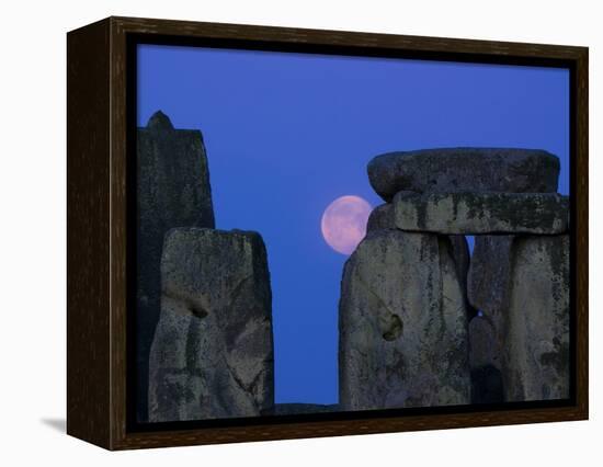 Moon Behind Stonehenge, UNESCO World Heritage Site, Wiltshire, England, United Kingdom, Europe-Charles Bowman-Framed Premier Image Canvas