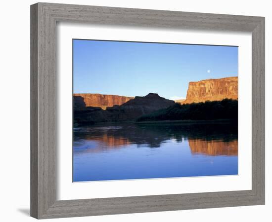 Moon & Cliffs at Sunrise Above Green River, Mineral Bottom, Colorado Plateau, Utah, USA-Scott T. Smith-Framed Photographic Print