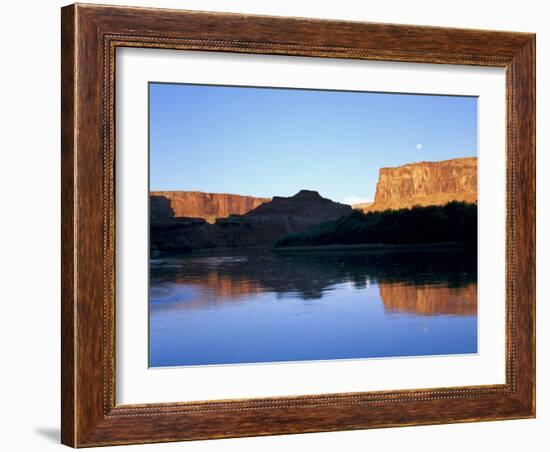 Moon & Cliffs at Sunrise Above Green River, Mineral Bottom, Colorado Plateau, Utah, USA-Scott T. Smith-Framed Photographic Print