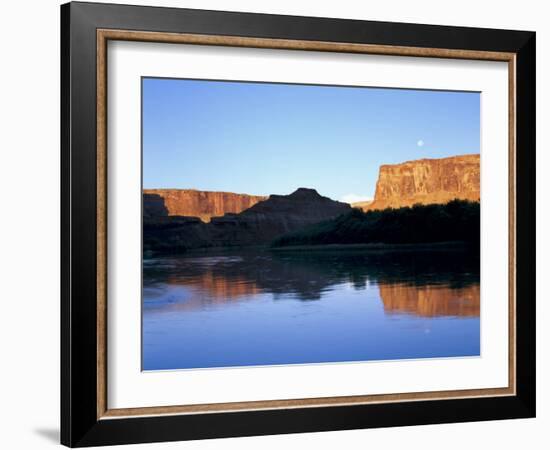 Moon & Cliffs at Sunrise Above Green River, Mineral Bottom, Colorado Plateau, Utah, USA-Scott T. Smith-Framed Photographic Print