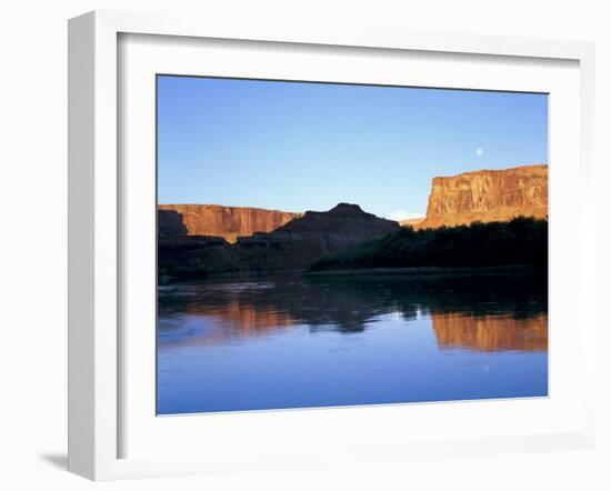 Moon & Cliffs at Sunrise Above Green River, Mineral Bottom, Colorado Plateau, Utah, USA-Scott T. Smith-Framed Photographic Print