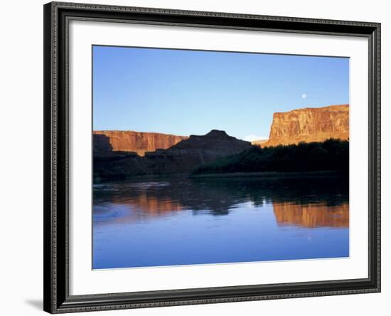 Moon & Cliffs at Sunrise Above Green River, Mineral Bottom, Colorado Plateau, Utah, USA-Scott T. Smith-Framed Photographic Print