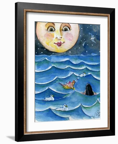 Moon Face Mermaid in The Sea-sylvia pimental-Framed Art Print