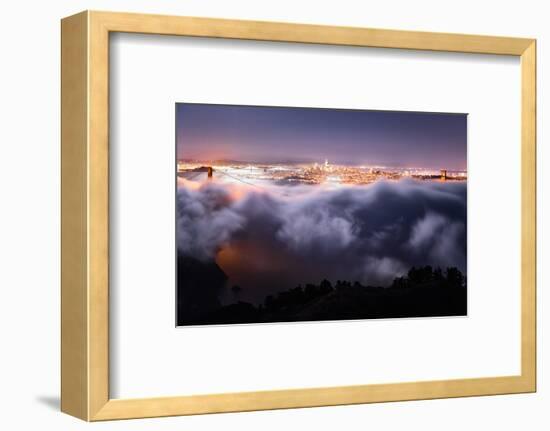 Moon Fog Wave San Francisco Skline at Night Golden Gate Bridge-Vincent James-Framed Photographic Print
