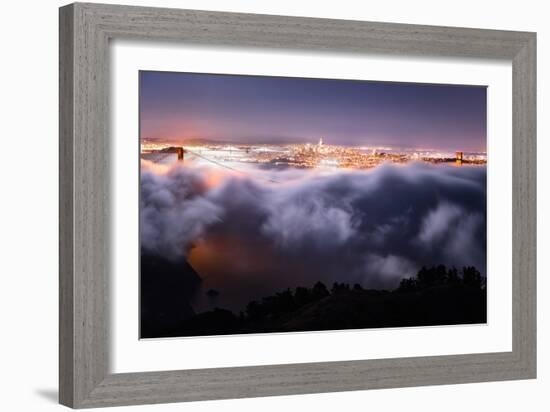 Moon Fog Wave San Francisco Skline at Night Golden Gate Bridge-Vincent James-Framed Photographic Print