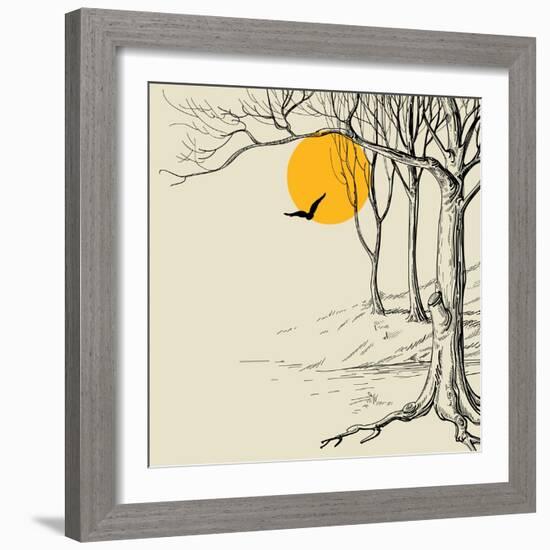 Moon in the Forest Sketch-Danussa-Framed Art Print