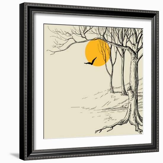 Moon in the Forest Sketch-Danussa-Framed Art Print