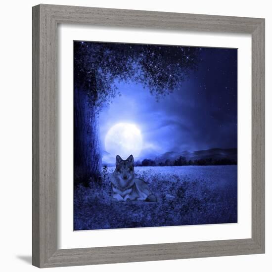 Moon Night And Wolf-Ata Alishahi-Framed Giclee Print