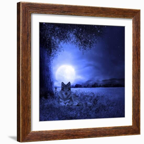 Moon Night And Wolf-Ata Alishahi-Framed Giclee Print