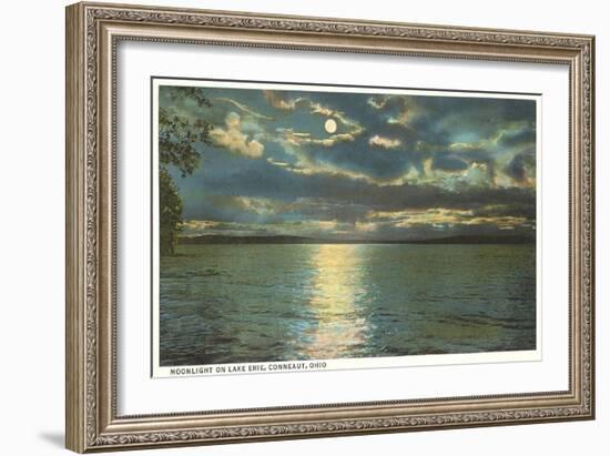 Moon on Lake Erie, Conneaut, Ohio-null-Framed Art Print