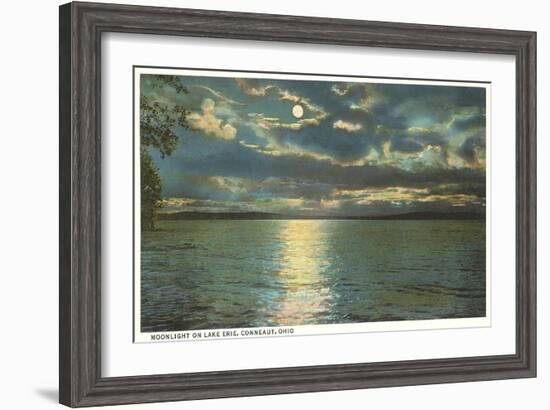 Moon on Lake Erie, Conneaut, Ohio-null-Framed Art Print