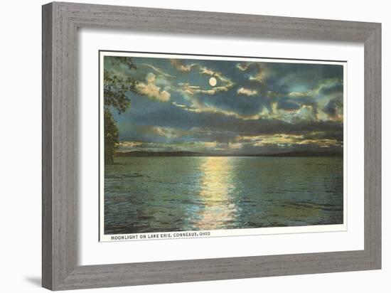 Moon on Lake Erie, Conneaut, Ohio-null-Framed Art Print