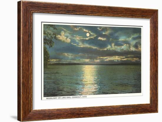 Moon on Lake Erie, Conneaut, Ohio-null-Framed Art Print