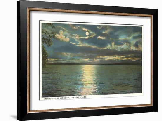 Moon on Lake Erie, Conneaut, Ohio-null-Framed Art Print