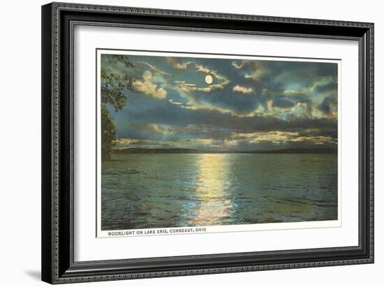 Moon on Lake Erie, Conneaut, Ohio-null-Framed Art Print