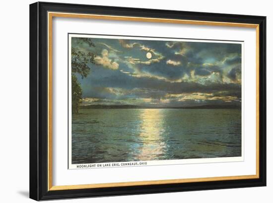 Moon on Lake Erie, Conneaut, Ohio-null-Framed Art Print