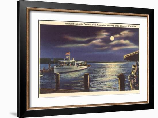 Moon on Lake Geneva, Wisconsin-null-Framed Art Print