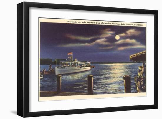 Moon on Lake Geneva, Wisconsin-null-Framed Art Print