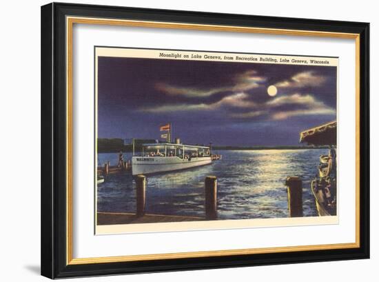 Moon on Lake Geneva, Wisconsin-null-Framed Art Print