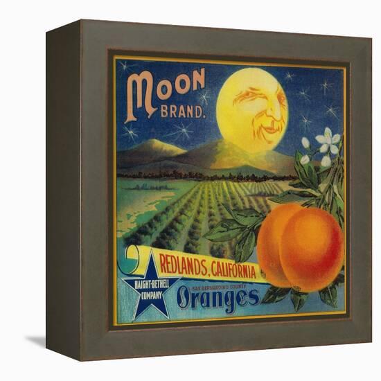 Moon Orange Label - Redlands, CA-Lantern Press-Framed Stretched Canvas