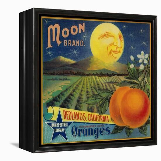 Moon Orange Label - Redlands, CA-Lantern Press-Framed Stretched Canvas