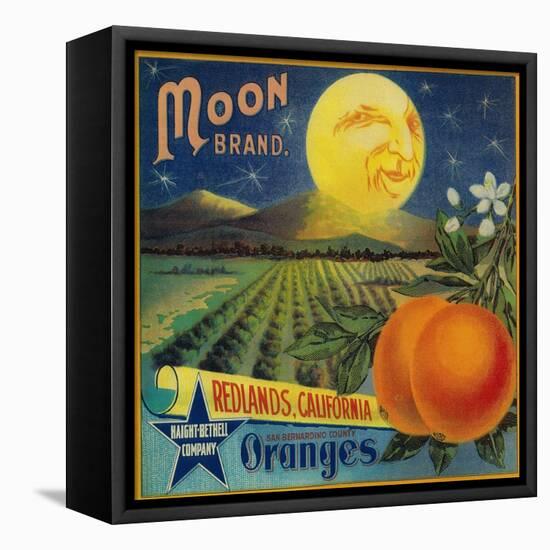 Moon Orange Label - Redlands, CA-Lantern Press-Framed Stretched Canvas