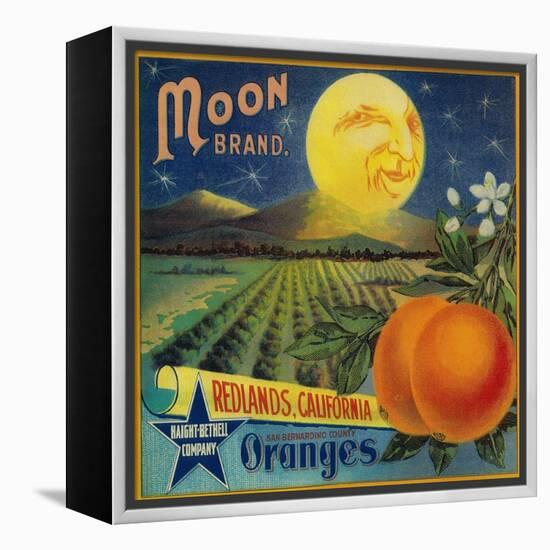 Moon Orange Label - Redlands, CA-Lantern Press-Framed Stretched Canvas