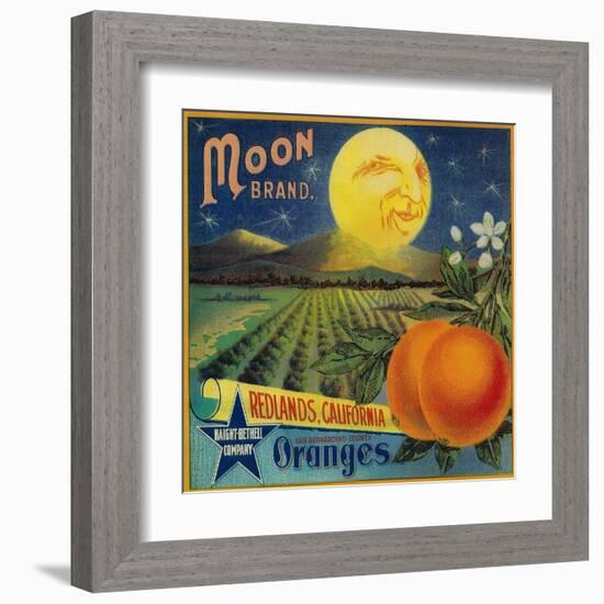 Moon Orange Label - Redlands, CA-Lantern Press-Framed Art Print