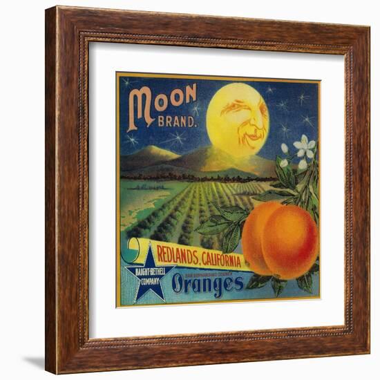 Moon Orange Label - Redlands, CA-Lantern Press-Framed Art Print